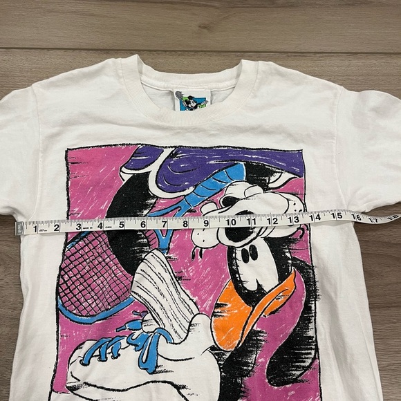 Vintage 90s Disney Prince Goofy Tennis White Tee Single Stitch Disney Size Small - Picture 5 of 8